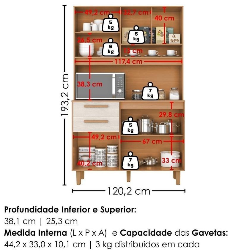 Kit Cozinha Prisma 6 Portas 2 Gavetas 120cm Cinamomo Areia Milani Movelaria - imagem 2