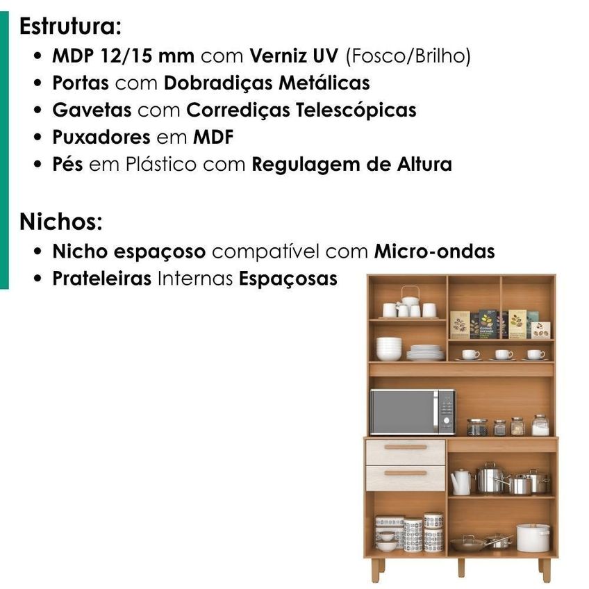 Kit Cozinha Prisma 6 Portas 2 Gavetas 120cm Cinamomo Areia Milani Movelaria - imagem 3