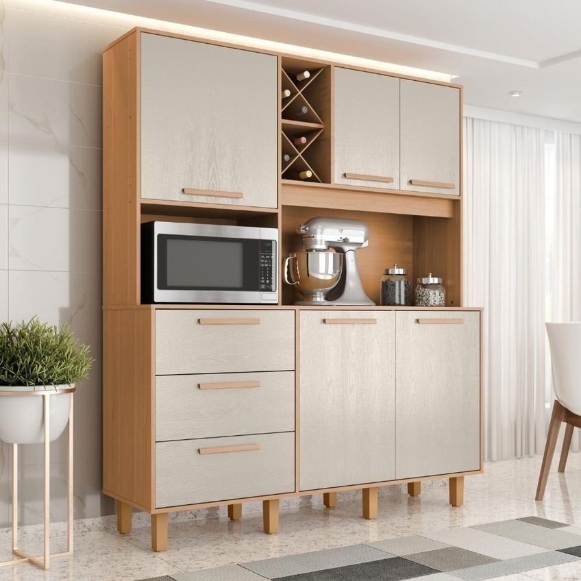 Kit Cozinha Mari 5 Portas 3 Gavetas MDP Cinamomo Areia Milani Moveleira - imagem 3