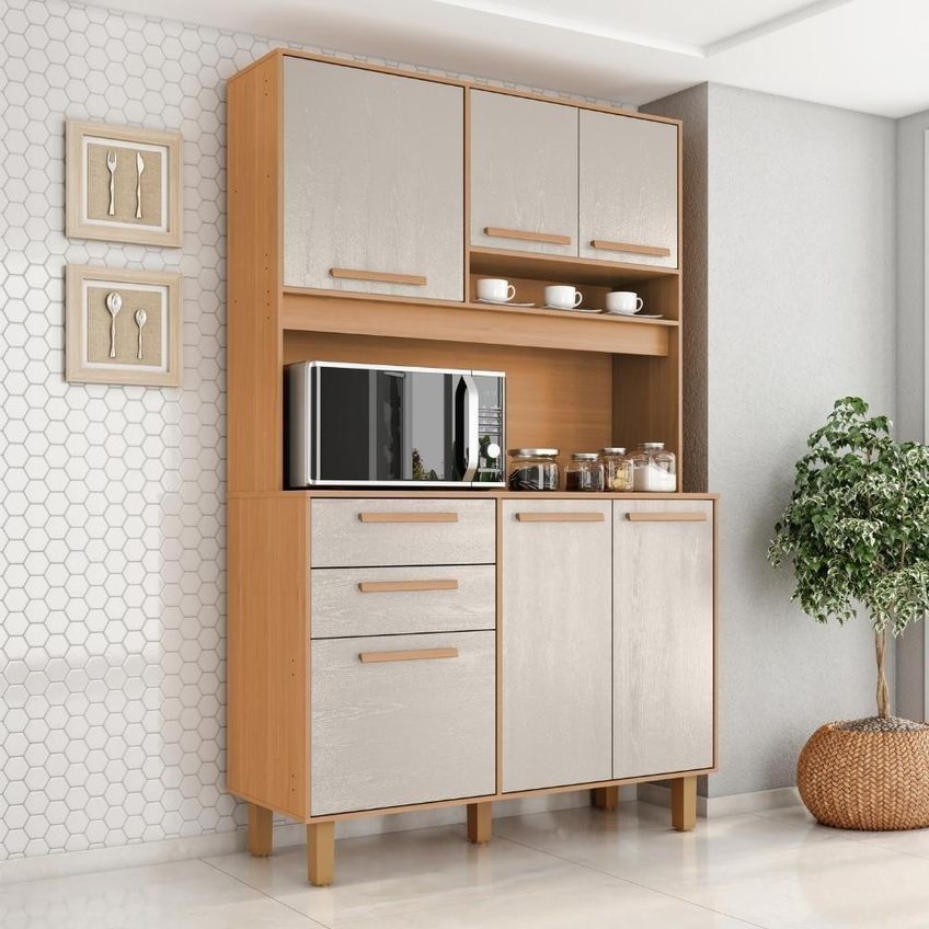 Kit Cozinha Prisma 6 Portas 2 Gavetas 120cm Cinamomo Areia Milani Movelaria - imagem 4