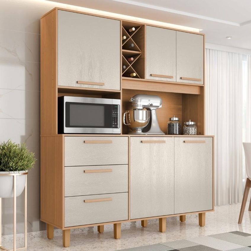 Kit Cozinha Mari 5 Portas 3 Gavetas MDP Cinamomo Areia Milani Moveleira - imagem 4