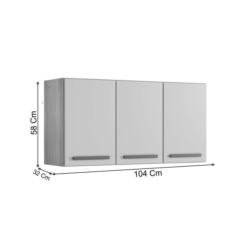 Armário Aéreo Ônix 104cm 3 Portas MDF-MDP Porta de Bater Cinamomo Cinza Arte Móveis - imagem 3