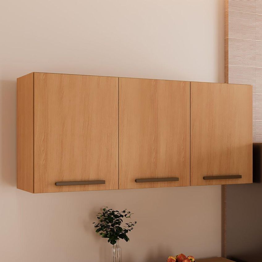 Armário Aéreo Ônix 104cm 3 Portas MDF-MDP Porta de Bater Cinamomo Cinza Arte Móveis - imagem 4