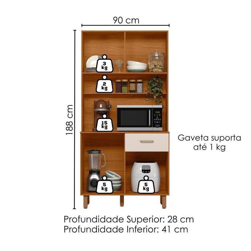 Kit Cozinha New Izis 4 Portas 1 Gaveta Mdp 90cm Freijo Ripado Poliman - imagem 3