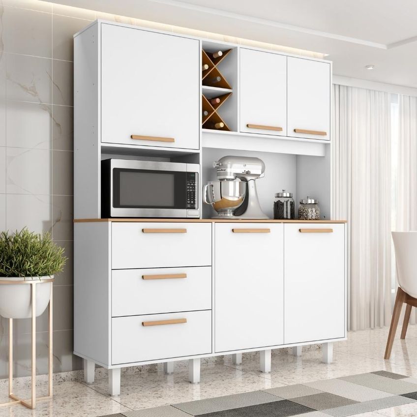 Kit Cozinha Mari 5 Portas 3 Gavetas MDP 161cm Branco Absoluto Zanz - imagem 3