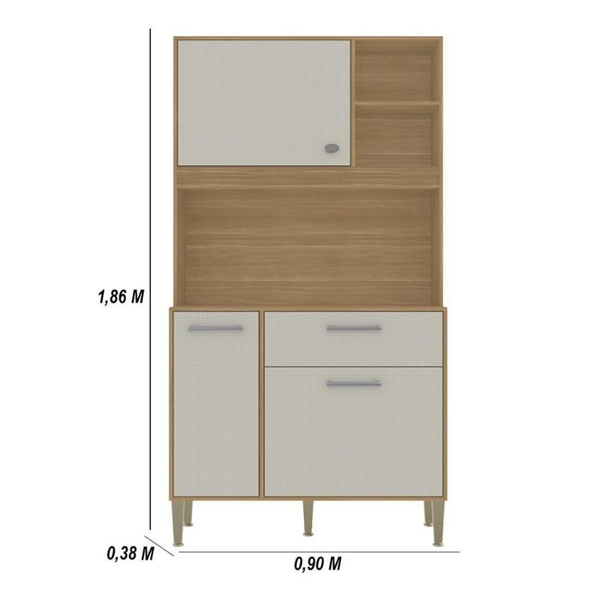 Armário De Cozinha Zen 3 Portas 1 Gaveta Mdp 90cm Freijó-soft Kit's Paraná - imagem 3