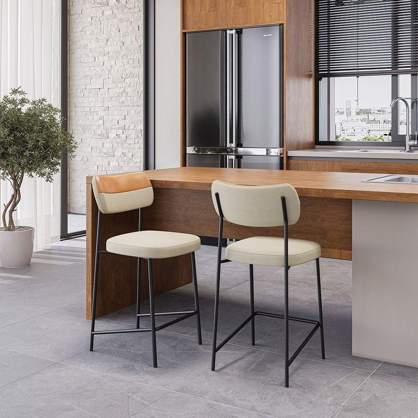 Banqueta Mona Assento Em Courino Base Fixa Com Encosto Amarelo SSX Multicoisas - imagem 4