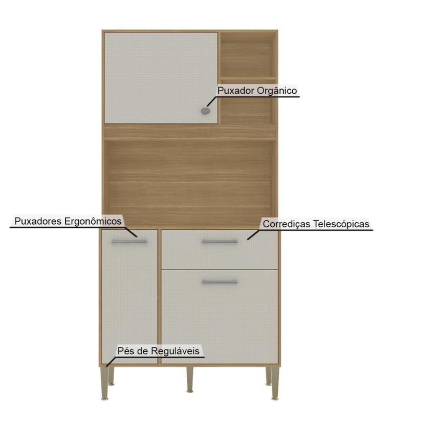 Armário De Cozinha Zen 3 Portas 1 Gaveta Mdp 90cm Freijó-soft Kit's Paraná - imagem 5