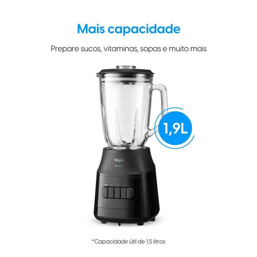Liquidificador Elgin Super Force 900w 1,9l Preto 3 Velocidades 110v - imagem 4
