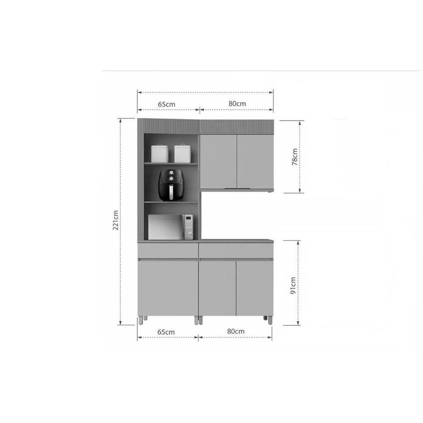 Kit Cozinha Modulada Realeza 3 Portas 2 Gavetas MDF Carvalho E Greice Nesher - imagem 4