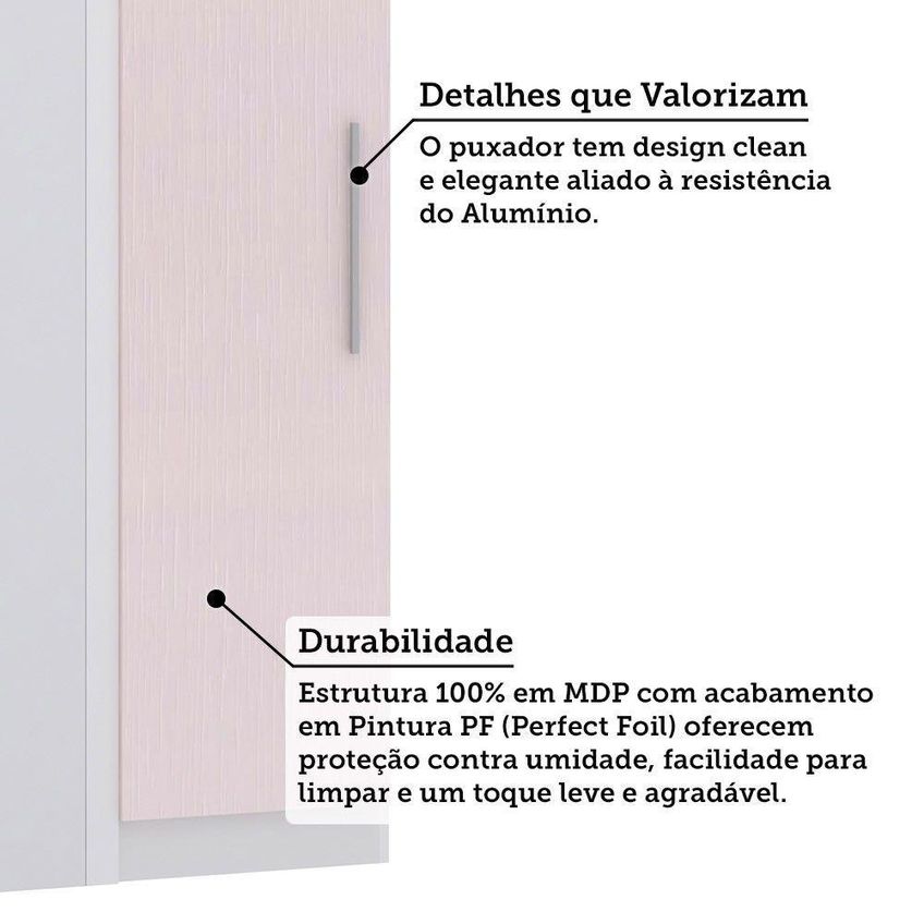 Guarda Roupa De Canto Reto Alpes 1 Porta De Bater Mdp Branco Pf E Rosa Pf 90cm Luciane Móveis - imagem 3