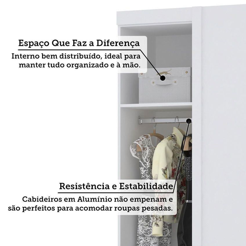 Guarda Roupa De Canto Reto Alpes 1 Porta De Bater Mdp Branco Pf E Rosa Pf 90cm Luciane Móveis - imagem 4