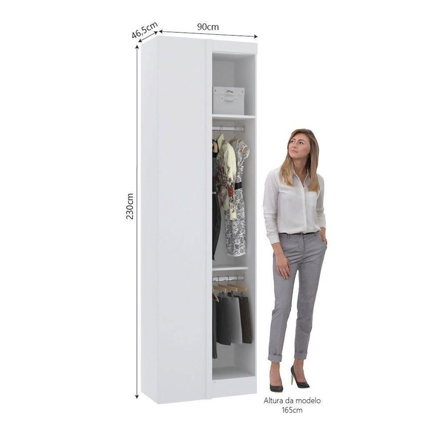 Guarda Roupa De Canto Reto Alpes 1 Porta De Bater Mdp Branco Pf E Rosa Pf 90cm Luciane Móveis - imagem 5