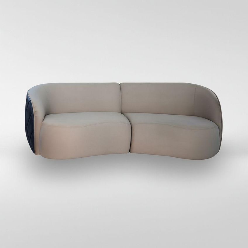 Sofá Modular Viena 3 Lugares Fixo 200cm Bege Veludo E Courino Divani - imagem 4