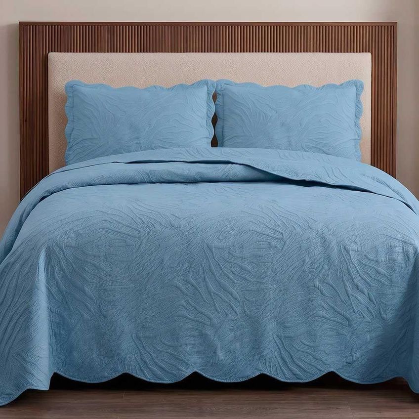 Kit Cobre Leito Maresias Queen 300 Fios 100% Poliéster Matelassê Geométrico Azul Jeans Casa Scarpa - imagem 3
