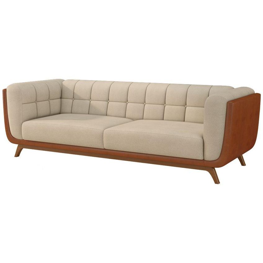 Sofá Coin 3 Lugares Fixo 240cm Caramelo E Off White Sallar Home - imagem 3