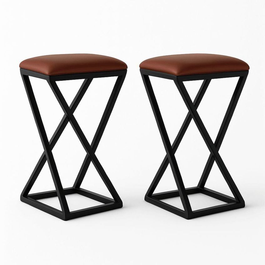 Kit 2 Banquetas Moderno Assento Em Couro Sintético Base Em Z Fixo 50cm Marrom Isa Estofados - imagem 3