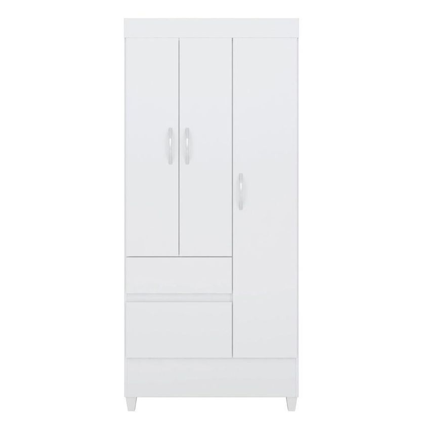 Guarda Roupa 3 Portas De Bater 2 Gavetas MDP Branco-rosa Demóbile 80cm - imagem 3