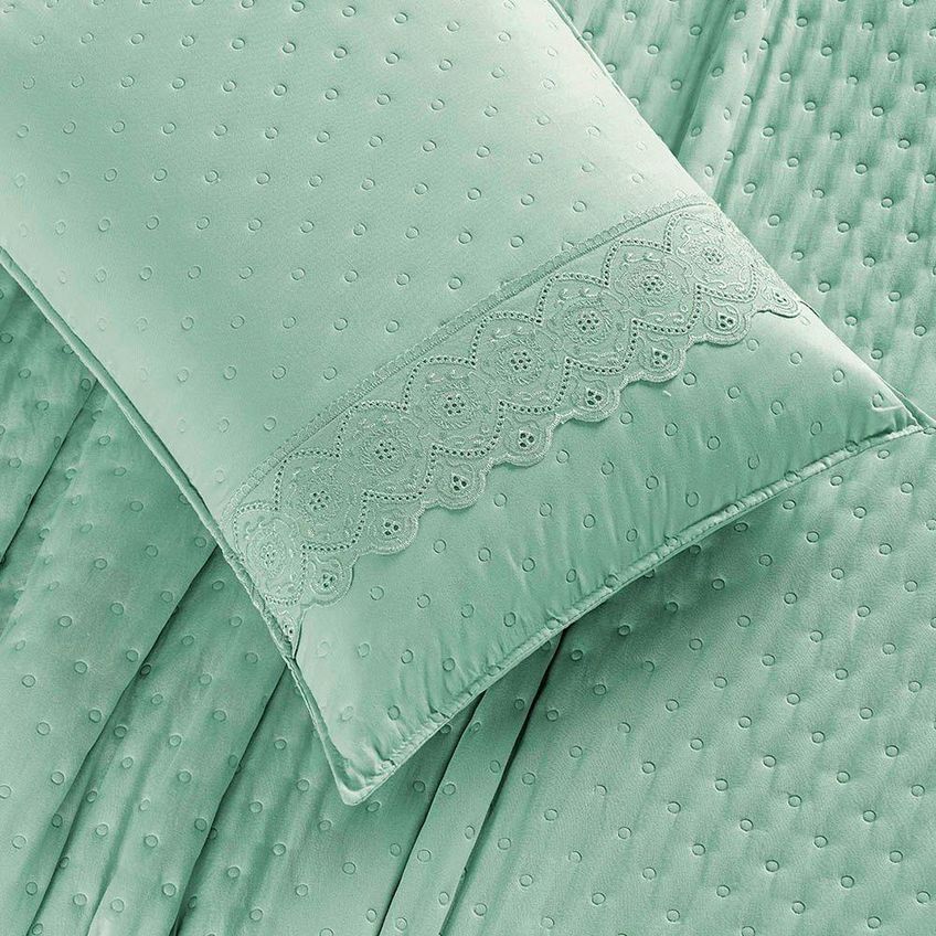 Kit Cobre Leito Bouclê Laise Bordada Micropercal 200 Fios Casal 3 Peças Verde Salvia Casa Scarpa - imagem 3