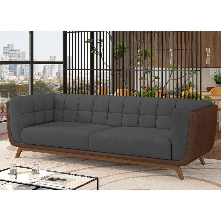 Sofá Coin 2 Lugares 180cm Marrom Com Courino E Veludo Sallar Home - imagem 3