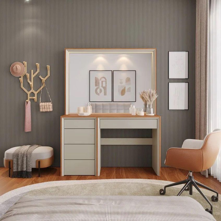 Camarim Prime 5 Gavetas Com Espelho Led Mdf Off White Mavaular Móveis 135cm - imagem 4