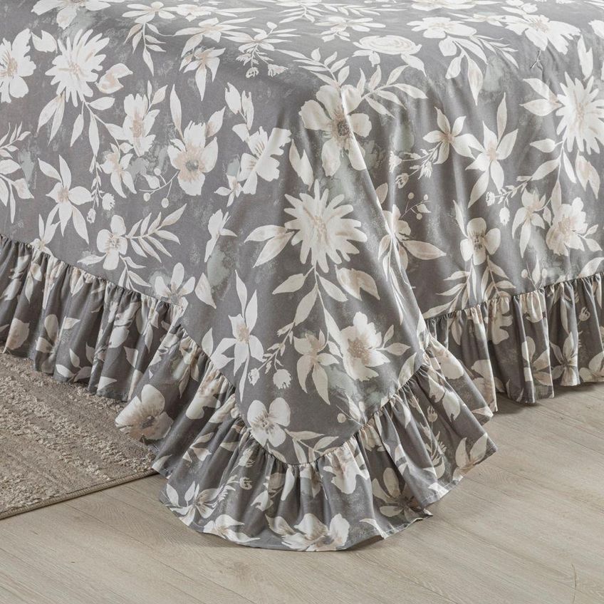 Kit Cobre Leito Laila Casal 400 Fios Micropercal 100% Poliéster Com Babado Estampado Floral Branco - imagem 4