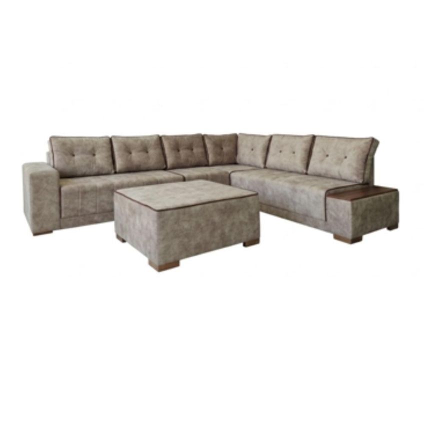 Sofá de Canto Malibu 5 Lugares com Puff Bege Suede Lufer Estofados - imagem 4