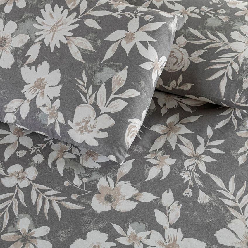 Kit Cobre Leito Laila Casal 400 Fios Micropercal 100% Poliéster Com Babado Estampado Floral Branco - imagem 5