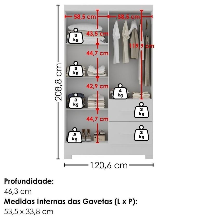 Guarda Roupa Solteiro Primor 4 Portas Bater 2 Gavetas Mdp Com Espelho Branco Absoluto Milani - imagem 4