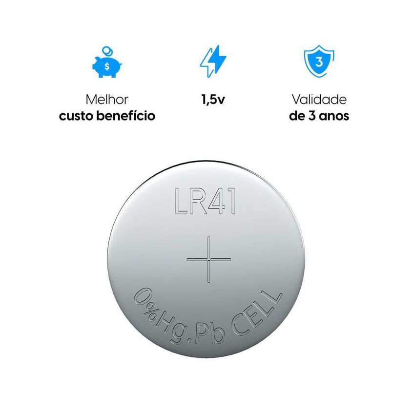 Bateria Alcalina LR41 10 Unidades Prata Elgin - imagem 2