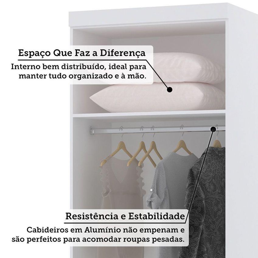 Guarda Roupa Modulado Alpes 2 Portas De Bater MDP Branco PF Luciane Móveis 79cm - imagem 5