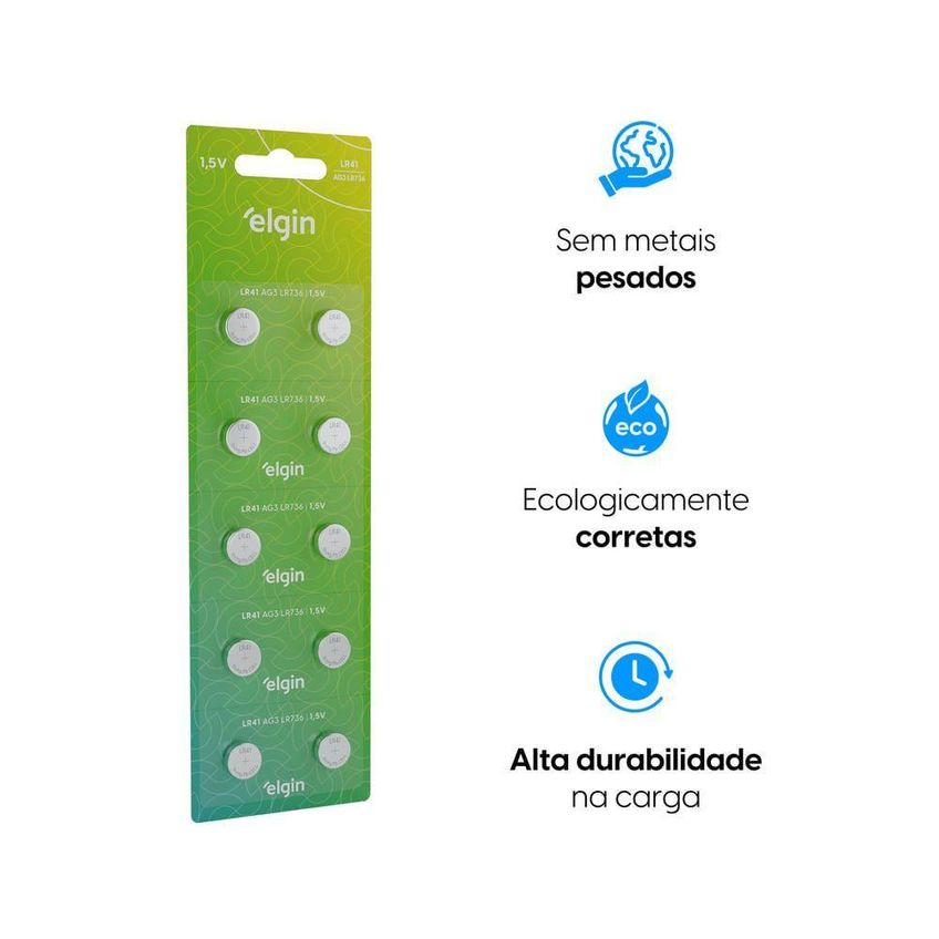 Bateria Alcalina LR41 10 Unidades Prata Elgin - imagem 4