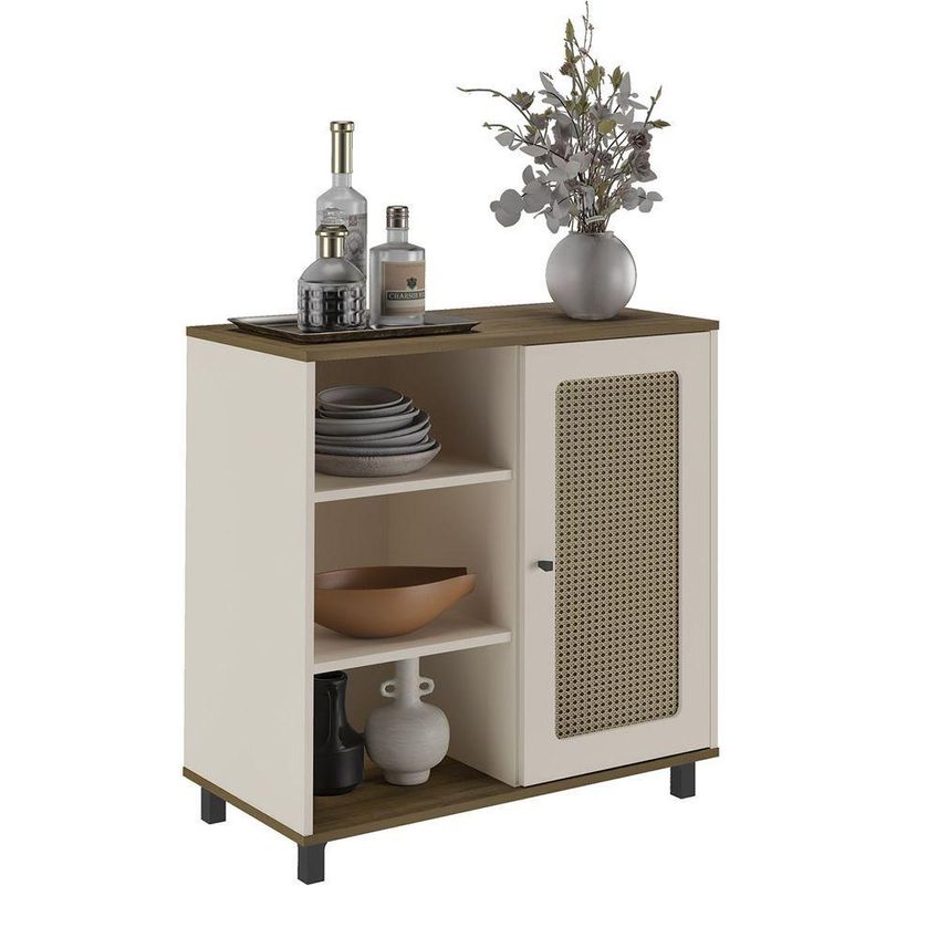 Conjunto Sala Rack E Buffet Charlotte Para TV Até 75" 180cm MDF-MDP Off White Artely - imagem 5