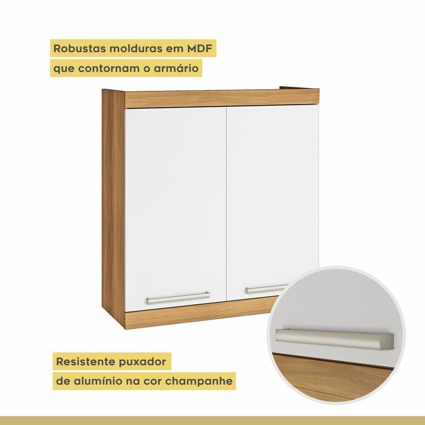 Armário Aéreo De Cozinha Burguesa 80cm 2 Portas MDF Bater Freijó E Branco - imagem 2