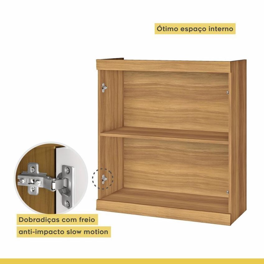 Armário Aéreo De Cozinha Burguesa 80cm 2 Portas MDF Bater Freijó E Branco - imagem 4