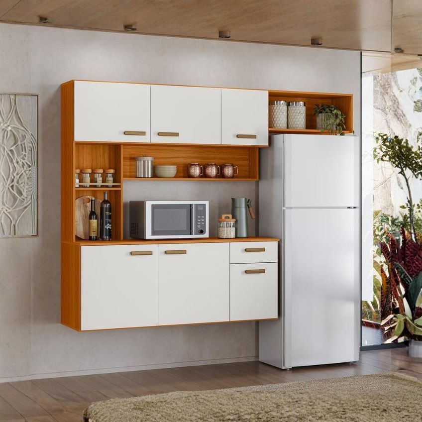 Cozinha Compacta Suspensa Manu 1 Gaveta MDP-MDF 180cm Amadeirado Poliman Móveis - imagem 5