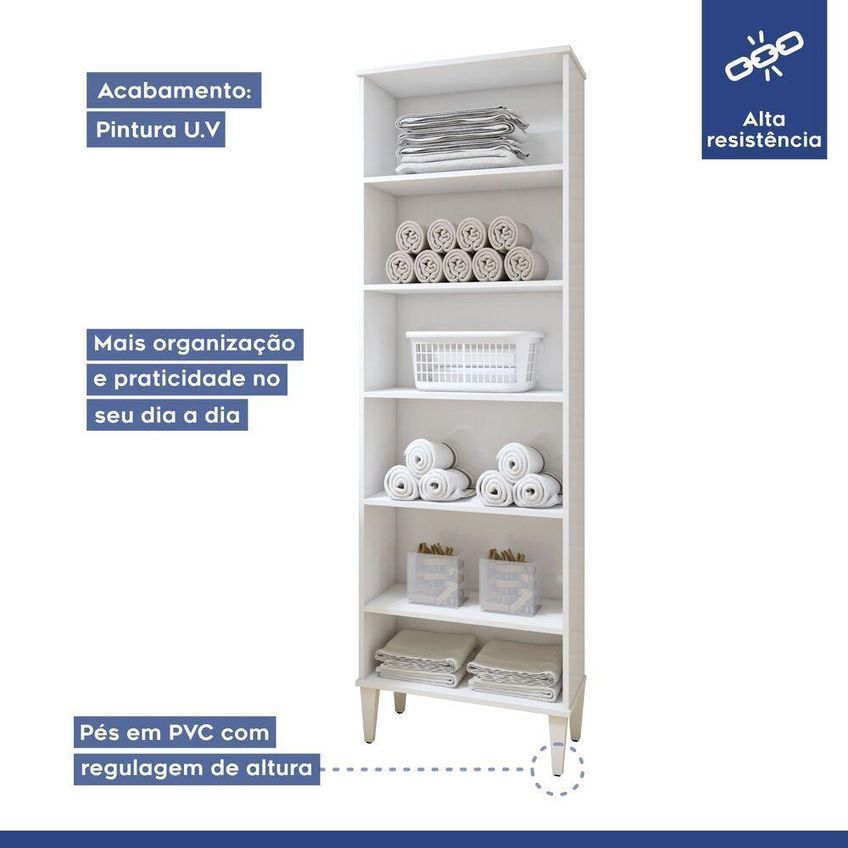 Armário Multiuso Aracaju Sem Porta 5 Prateleiras MDF MDP 60cm Branco - imagem 3