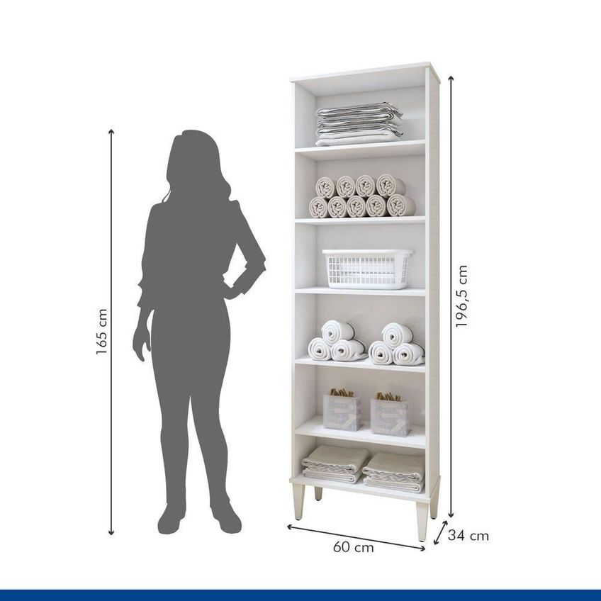 Armário Multiuso Aracaju Sem Porta 5 Prateleiras MDF MDP 60cm Branco - imagem 5