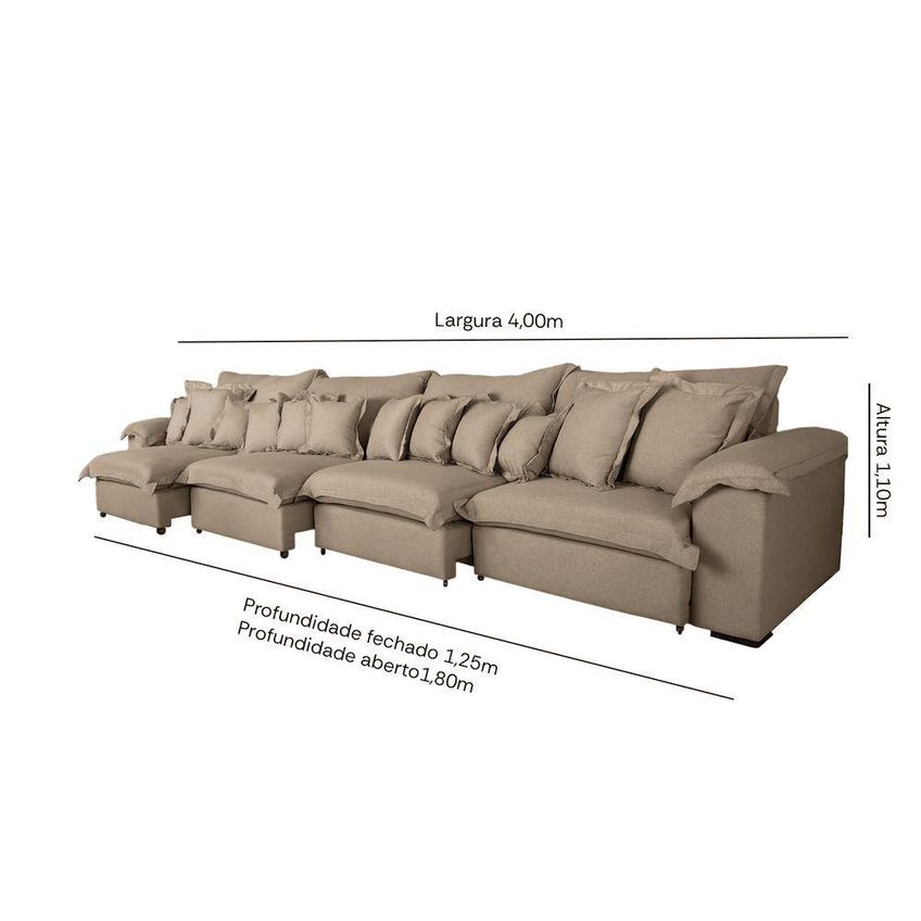 Sofá Com Chaise Magnífico 10 Lugares Retrátil E Reclinável 400cm Marrom Linho De Casa Decor - imagem 3