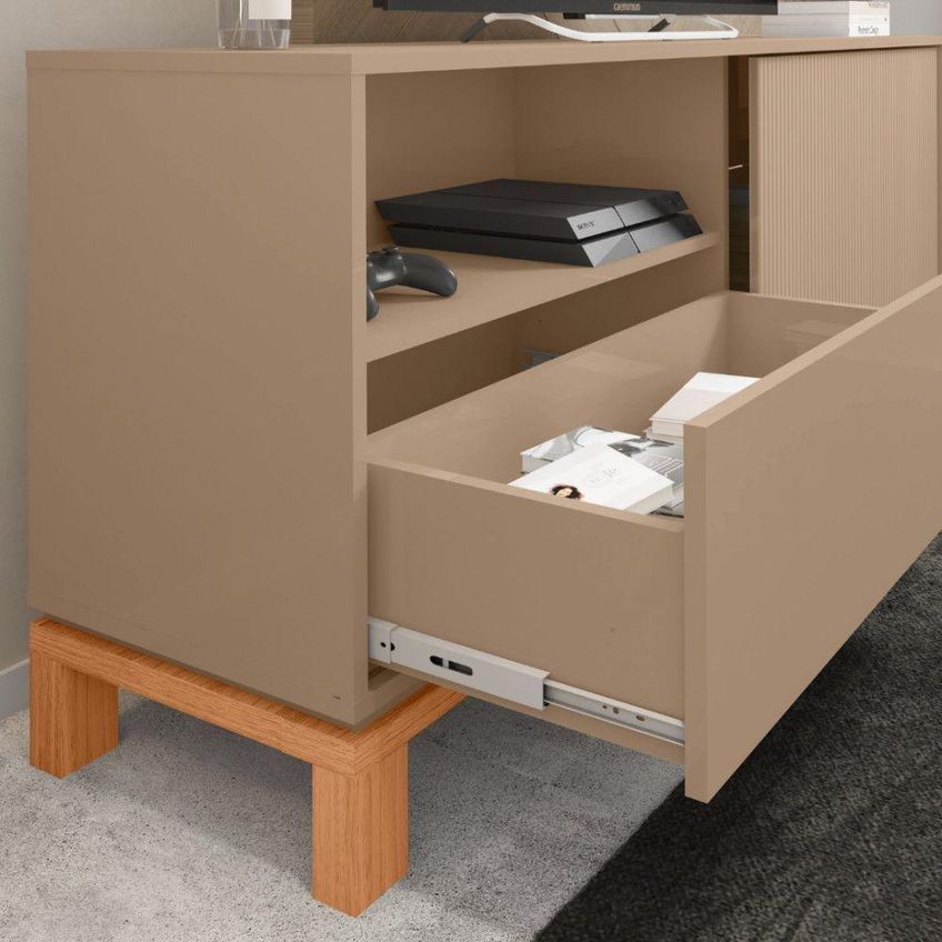 Rack Para TV Mondrian 1.5 Sued MR-Freijo Até 55 Polegadas 150cm MDP Marrom Caemmun Móveis - imagem 3