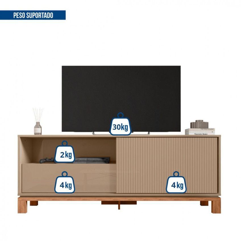 Rack Para TV Mondrian 1.5 Sued MR-Freijo Até 55 Polegadas 150cm MDP Marrom Caemmun Móveis - imagem 4