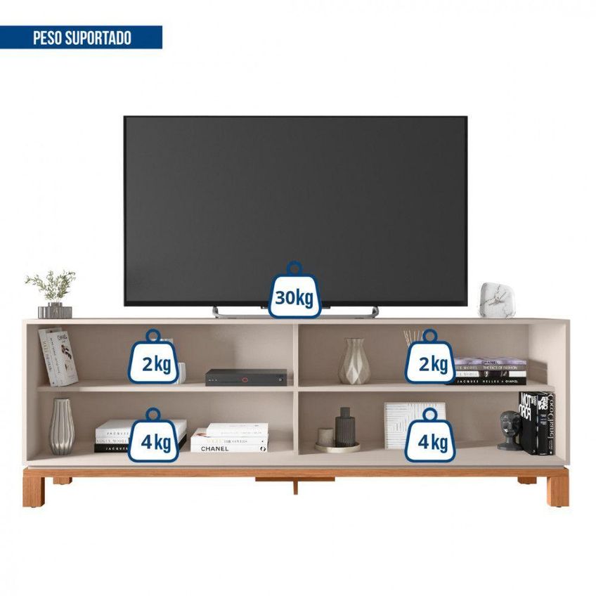 Rack Para TV Mondrian 65" 179,4cm MDF-MDP Fosco Off White Caemmun Móveis - imagem 4