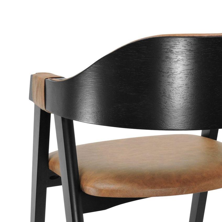 Banqueta Alta Bistrô New York Assento Courino Base Madeira Maciça Encosto Fixo Preto Marrom Mescla - imagem 5