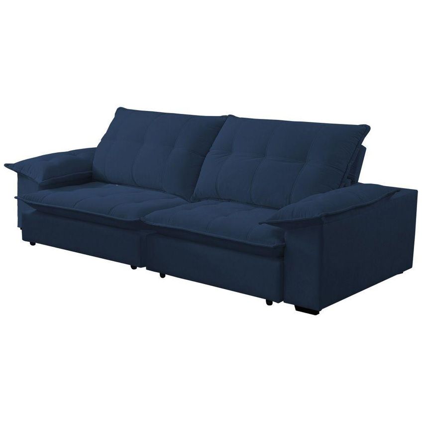 Sofá Com Chaise Lisboa 4 Lugares Retrátil E Reclinável 240cm Azul Veludo Lansof - imagem 3