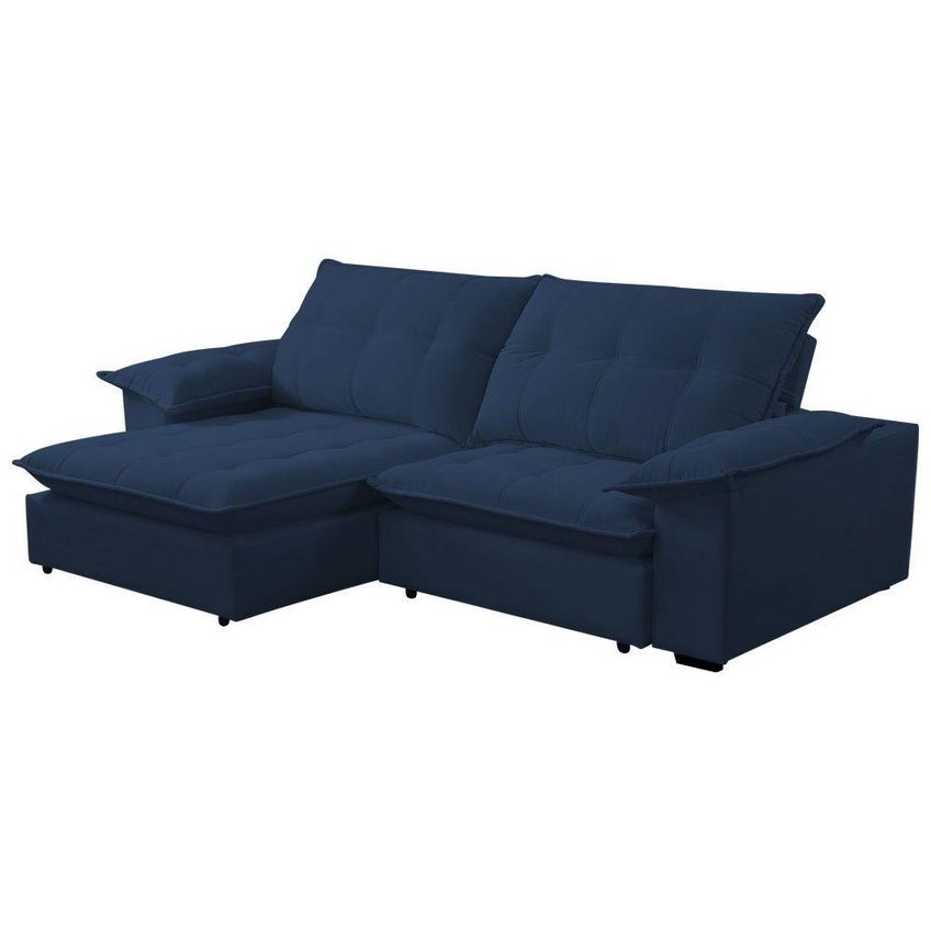Sofá Com Chaise Lisboa 4 Lugares Retrátil E Reclinável 240cm Azul Veludo Lansof - imagem 4