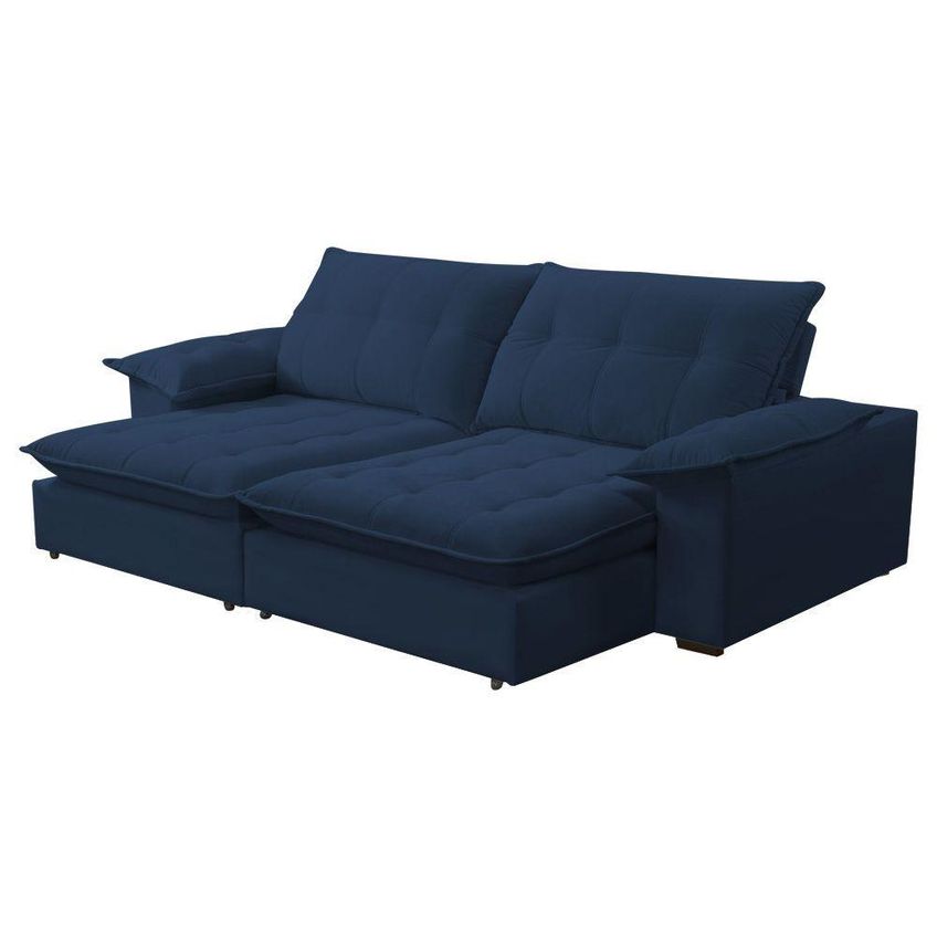 Sofá Com Chaise Lisboa 4 Lugares Retrátil E Reclinável 240cm Azul Veludo Lansof - imagem 5