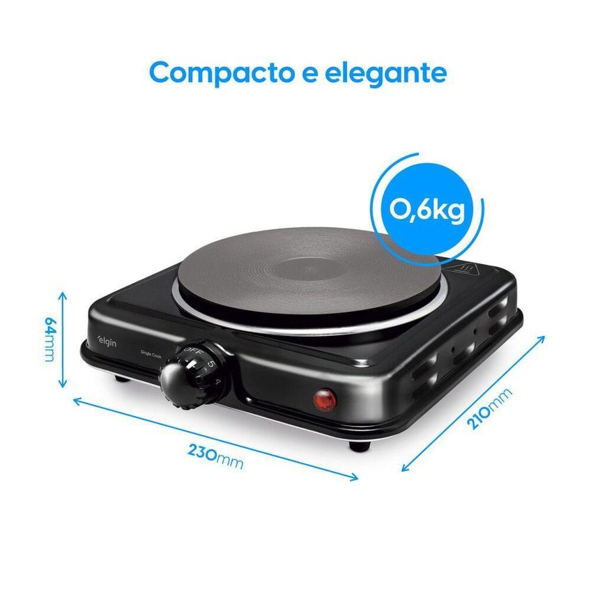 Fogão Elétrico Cooktop Elgin 1 Boca Vidro Temperado 5 Temperaturas Inox 220v - imagem 3
