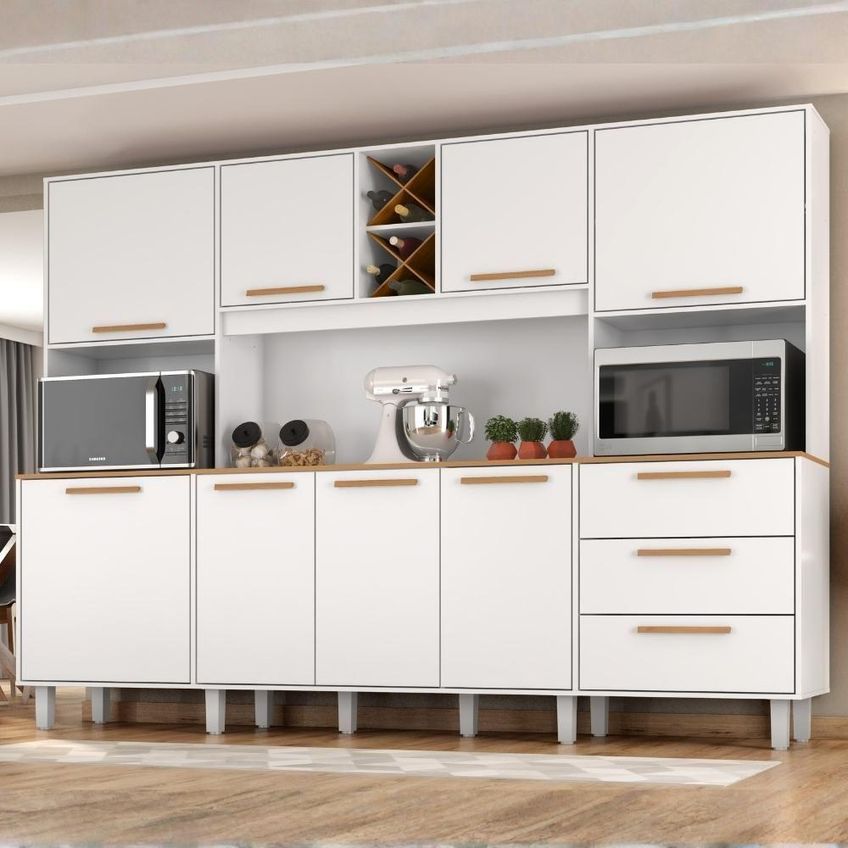 Kit Cozinha Polar 8 Portas 3 Gavetas Mdp 242cm Branco Absoluto Milani Movelaria - imagem 4