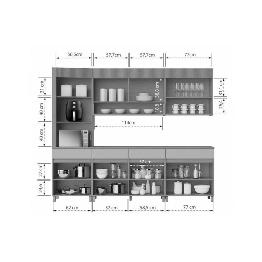 Kit Cozinha Realeza 5 Modulos Mdf Amadeirado Carvalho Greice Nesher Moveis - imagem 4