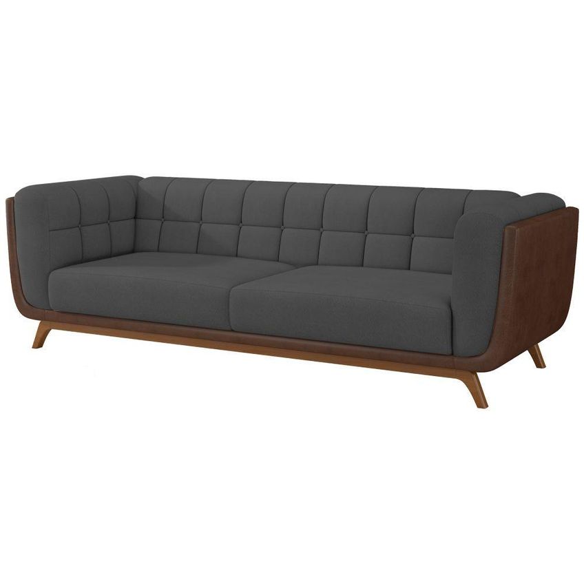 Sofá Coin 3 Lugares 240cm Marrom Courino Veludo Cinza Estrutura Madeira Sallar Home - imagem 3
